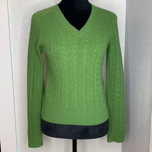 J. Crew green long sleeve cable knit sweater Merino Wool Cashmere Rabbit Hair